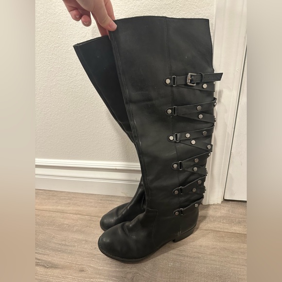 Above Knee Black Strappy Ladies Boots - Picture 3 of 3